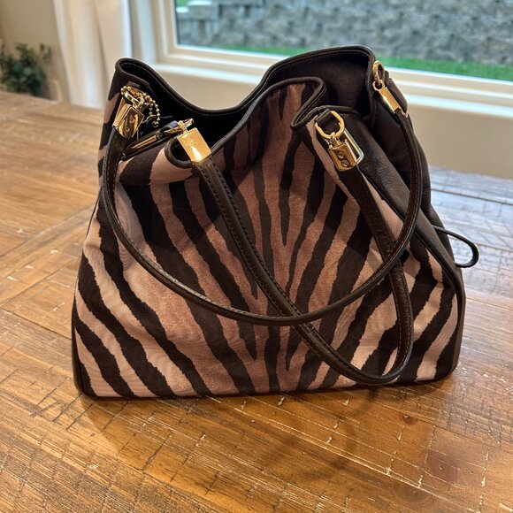 Coach Zebra Print Leather & Fabric Shoulder Bag – Brown/Beige (Excellent Conditi - Picture 2 of 10